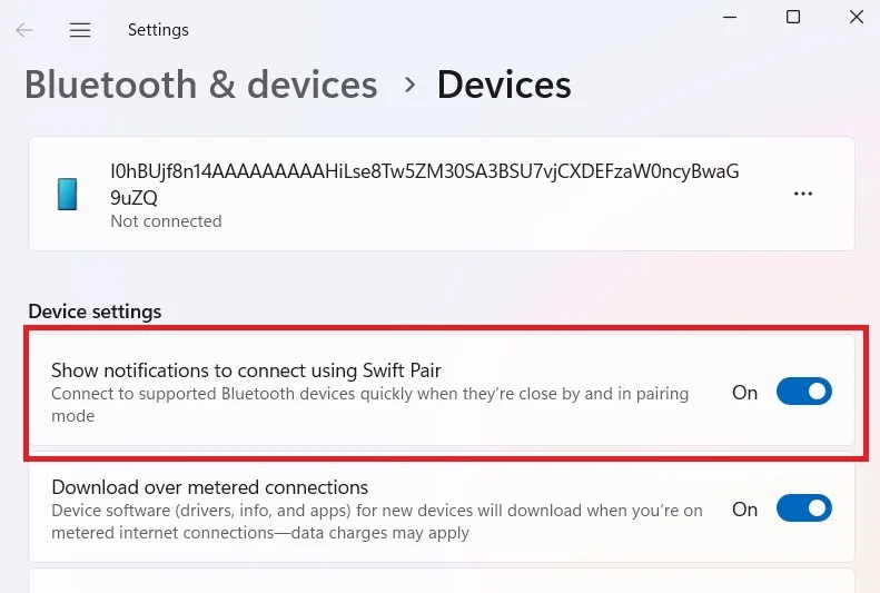 Kết nối Bluetooth bằng cài đặt Swift Pair.