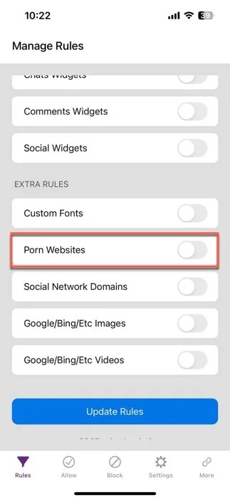 Tùy chọn chặn các trang web khiêu dâm